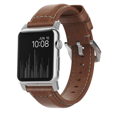 Nomad Traditional leather band brown / silver hardware (45-49mm)