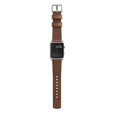 Nomad Modern leather band brown / silver hardware (45-49mm)