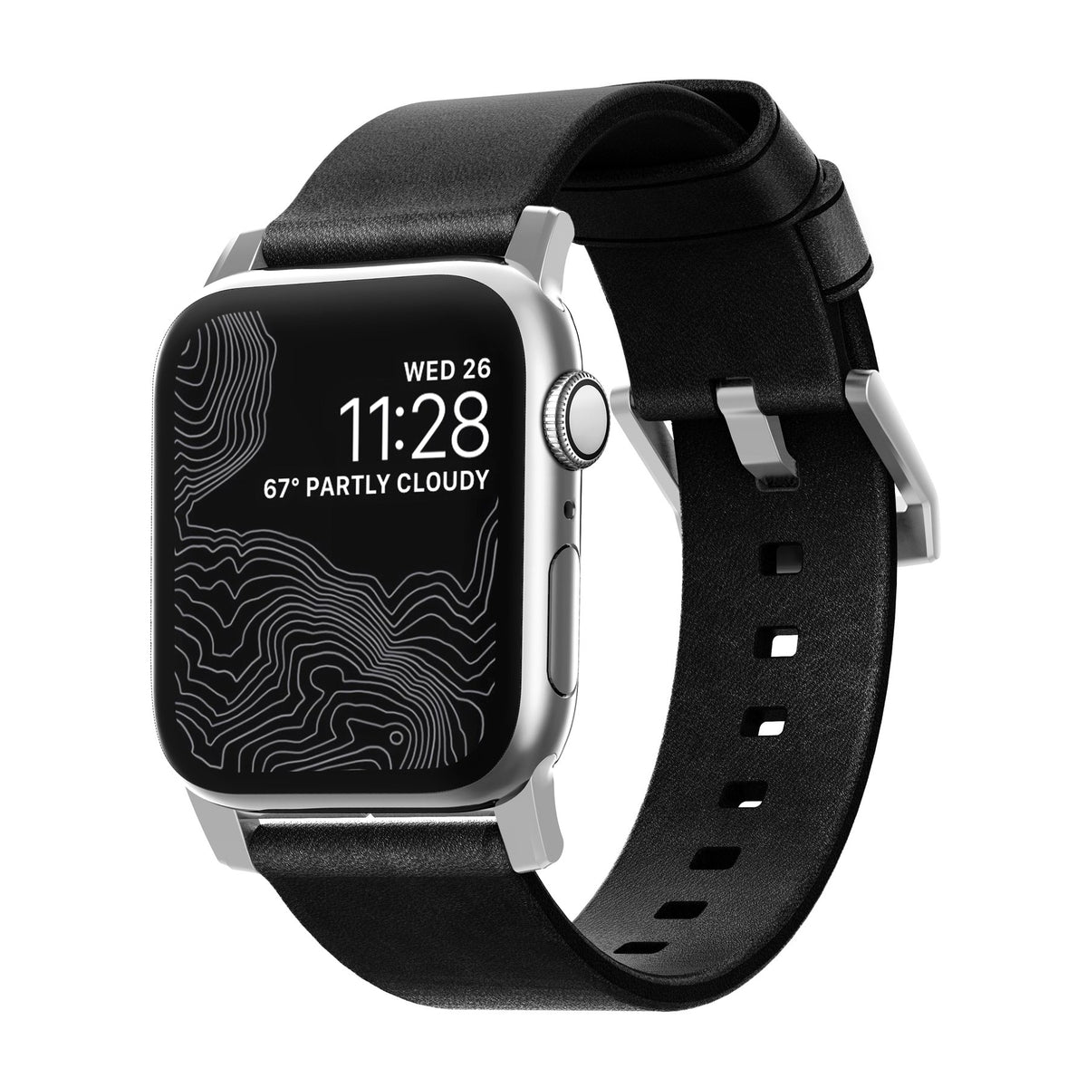 Nomad Modern leather band black / silver hardware (45-49mm) - black