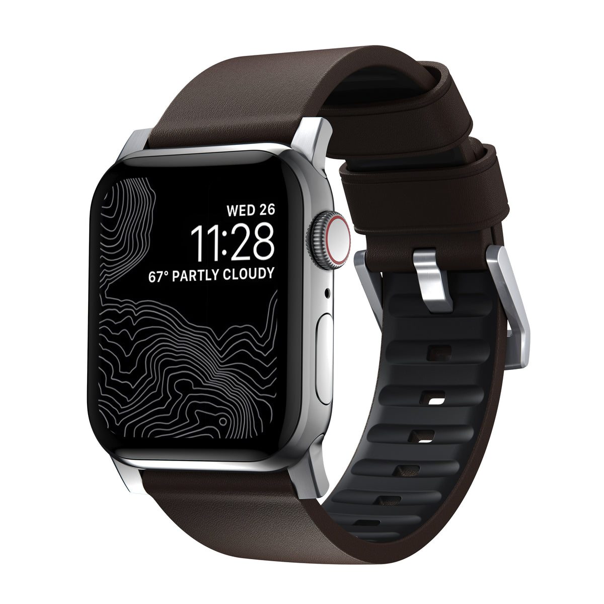 Nomad Active Pro leather band brown / silver hardware (45-49mm) - classic brown