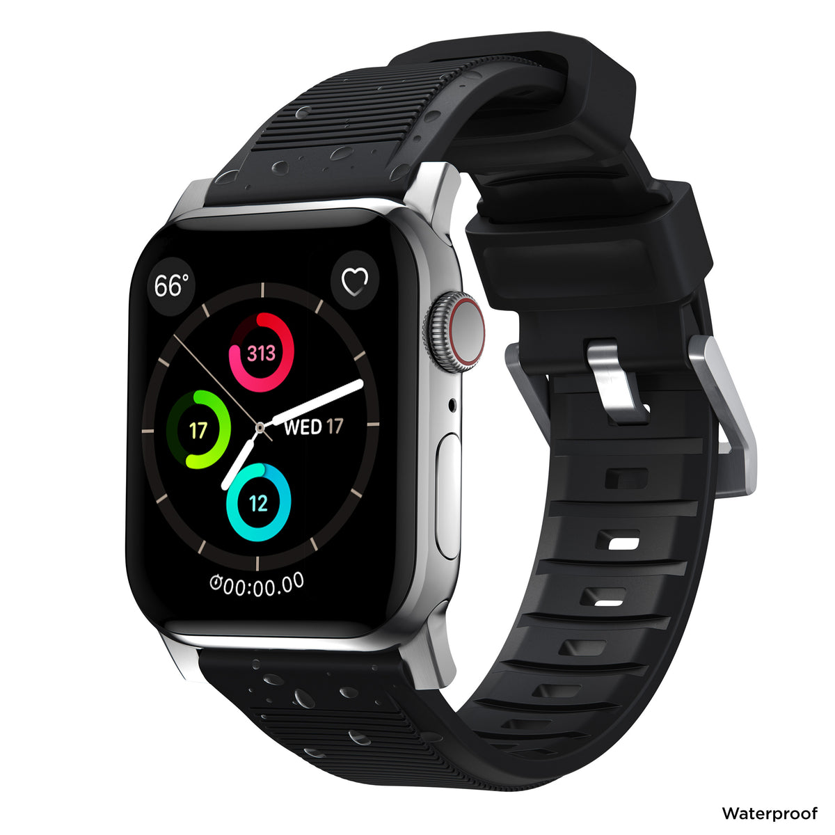 Nomad Rugged band / silver hardware (45-49mm) - black