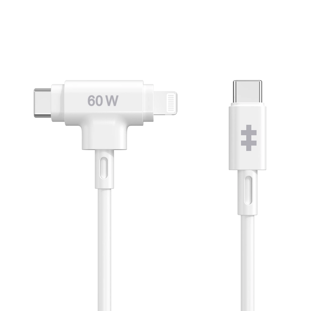 Hyper HyperJuice USB-C to USB-C and Lightning hybrid silicone cable (1.5m/60W) - white
