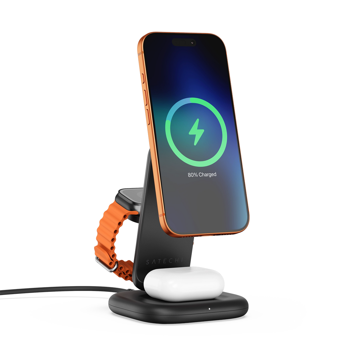 Satechi 3-in-1 Foldable Qi2.2 wireless charging stand (25W) - space black